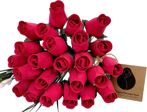 Vista 21 de Ramos originales de rosas de madera en 1, 2, o 3 docenas, Madera de abedul, Todo rojo, 1 Docena