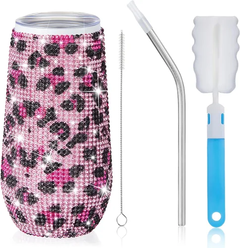 Vista 8 de Tessco Vasos Tumbler con Pedrería Brillante con Pajita Botella de Agua con Purpurina Tumbler de Pajita de Acero Inoxidable Vaso Aislado con Pedrería