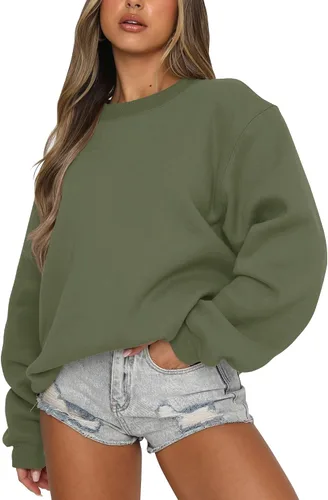 Vista 12 de Fanway&EC - Sudadera de manga larga para mujer, cuello redondo, casual, sudadera con capucha de gran tamaño, tops de otoño Rosa albaricoque