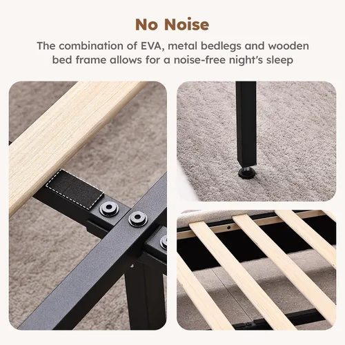 Vista 7 de Estructura de cama en forma de nube BERRY NEST, estructura de cama suave de bouclé con cabecero ajustable, patas de madera maciza, diseño