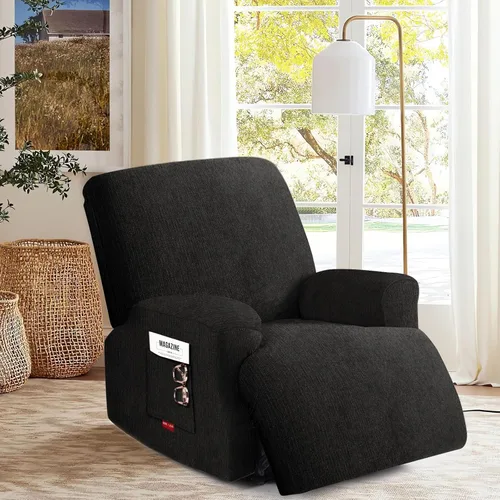 Vista 7 de 3 fundas elásticas para sillas reclinables, fundas de tela de felpa y protectores duraderos de muebles para niños y mascotas (1 plaza, negro)