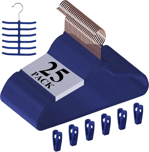 Vista 21 de VECELO Perchas de Terciopelo Premium para Ropa de Servicio Pesado (Paquete de 25) - Antideslizantes y que Ahorran Espacio con 6 Clips para Dedos