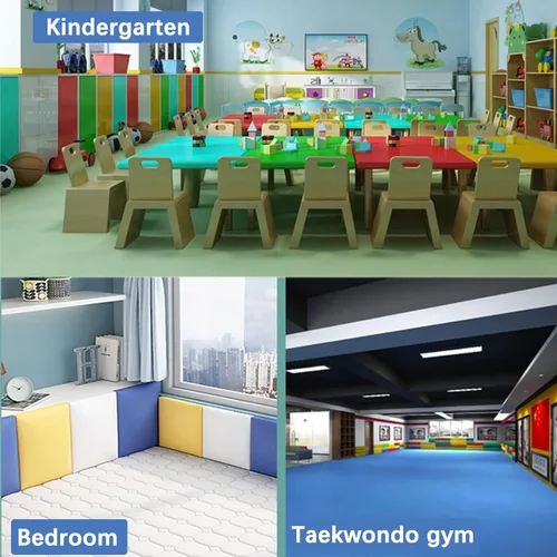 Vista 7 de Calcomanías de pared anticolisión para niños, paneles de pared 3D de color sólido, cabecero de cama, cojín de pared suave, autoadhesivo para Azul