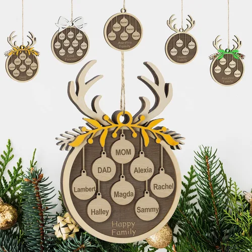 Vista 8 de Adornos de Navidad personalizados familiares de 1, 2, 3, 4, 5, 6, 7, 8, 9, 10, adornos de madera personalizados, decoraciones de Navidad, regalos