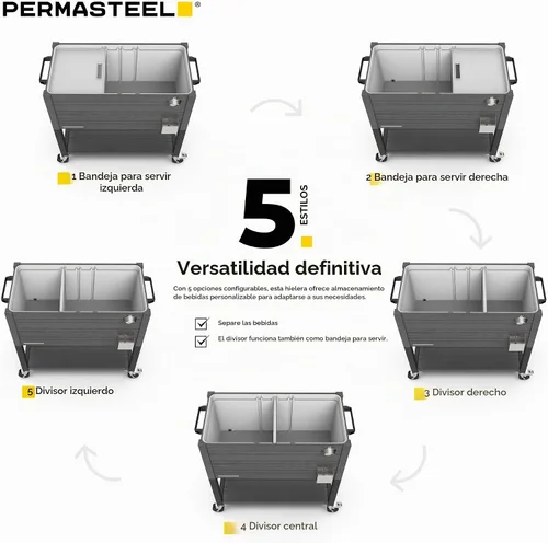 Vista 3 de Permasteel 80 Quart Party Cooler, Rolling Ice Chest with Wheels and Handles for Indoor Outdoor Patio Gris
