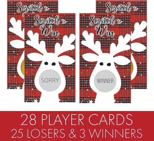 Vista 3 de Tarjetas de rascar temáticas de renos navideños DISTINCTIVS, juego de fiesta de Navidad - 28 unidades, tarjetas navideñas para rascar