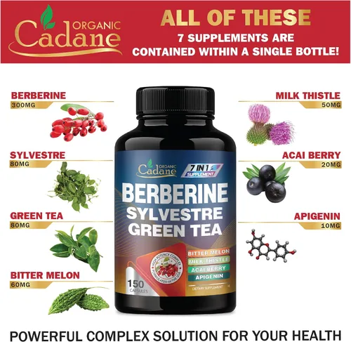 Vista 3 de Extracto de berberina de cadano - Suplemento de berberina con Gymnema Sylvestre, té verde y más - 150 cápsulas para el sistema inmunológico, apoyo a