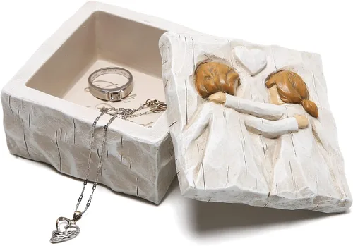Vista 3 de Hodao Caja de recuerdo de joyería de la amistad, caja de recuerdo esculpida pintada a mano, cajas de recuerdos de aniversario, cajas decorativas