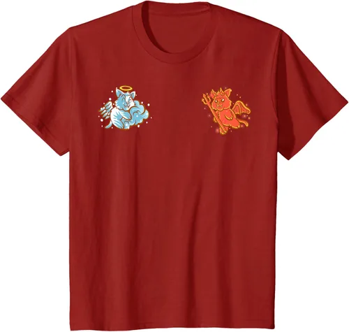 Vista 50 de Camiseta de gato ángel y diablo sentado en tu hombro Nerd Kitten, Negro