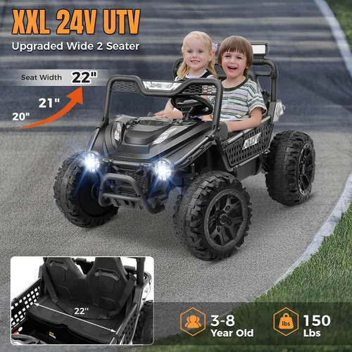 Vista 5 de Hikole Juguetes de paseo de 2 plazas de 24 V para niños grandes, asiento Negro