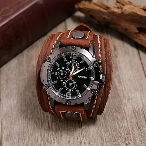 Vista 4 de Reloj retro para hombre, reloj casual para hombre, reloj retro hip-hop punk para hombre, reloj de correa ancha para hombre, reloj de cuarzo
