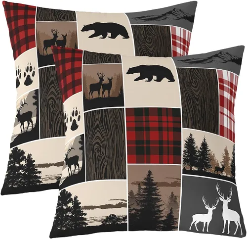 Vista 32 de Erosebridal Juego de 2 fundas de almohada occidentales de 16 x 16 pulgadas, fundas de almohada cuadradas decorativas de cuadrícula marrón retro