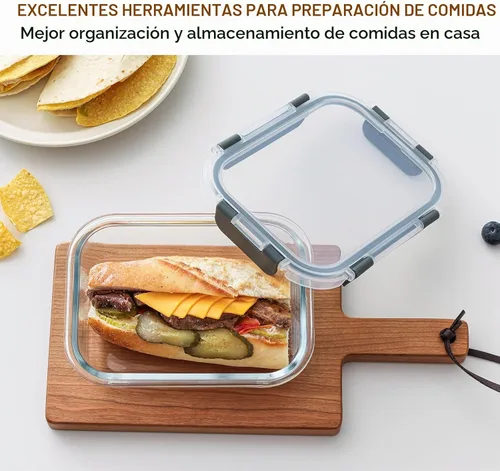 Vista 7 de Cuiselect - Paquete de 10 recipientes de 22 oz de vidrio para preparar comidas con tapas, recipientes reutilizables de vidrio para almacenar