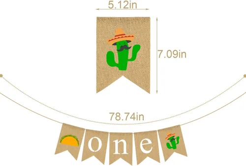 Vista 3 de ONE - Cartel para silla alta, yute mexicano, arpillera, cinco de mayo, taco, cactus, bebé, 1er cumpleaños, fiesta, decoración
