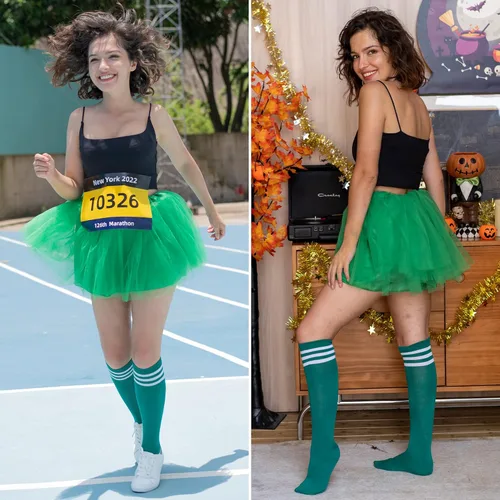 Vista 6 de Simplicity Conjunto de disfraz clásico de 4 capas de tul con falda tutú con calcetines de tubo para mujer