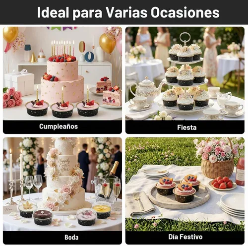 Vista 7 de EUSOAR Ramequines desechables con tapas, 50 unidades de papel de aluminio para hornear, moldes de 5.1 fl oz para cupcakes para tartas, quiche Lluvia