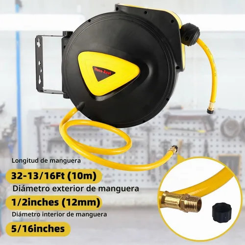 Vista 5 de 8MILELAKE Carrete de manguera de aire retráctil de rebobinado automático para montaje en pared, herramienta para compresor de aire, 33 pies x 5/16