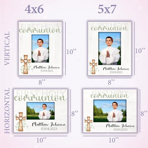 Vista 5 de Regalos de primera comunión para niños y niñas, marco de fotos personalizado de la primera comunión con nombre y fecha, 2 orientaciones para fotos