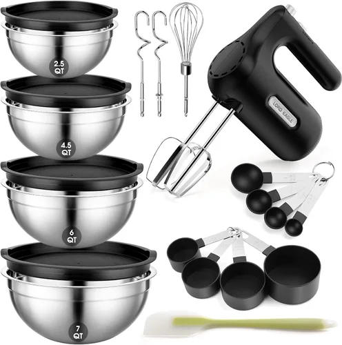Vista 11 de Lord Eagle - Batidora de mano eléctrica de 5 velocidades, batidora de mano compacta de 300 W, batidora de huevos portátil de cocina con 5 accesorios