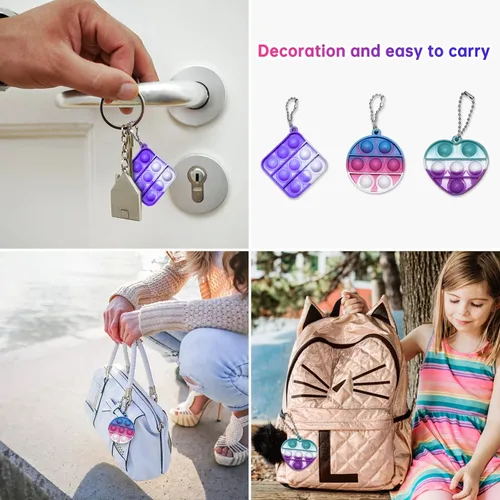 Vista 5 de 108 piezas de mini llavero de juguete para la ansiedad, 3 formas Pop Fidgets Pop Fidgets regalos de fiesta paquetes de juguetes sensoriales
