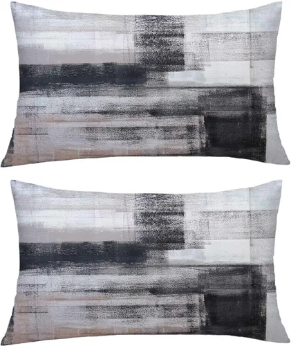 Vista 8 de Almohadas de terciopelo decorativas abstractas de color azul y gris, fundas de almohada de 16 x 16 pulgadas Juego de 2, azul marino, gris, fundas