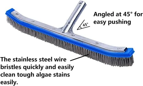 Vista 4 de Cepillo de piscina para limpiar paredes de piscina, azulejos y suelos, cepillo de cerdas de alambre de acero inoxidable de aluminio resistente de 18