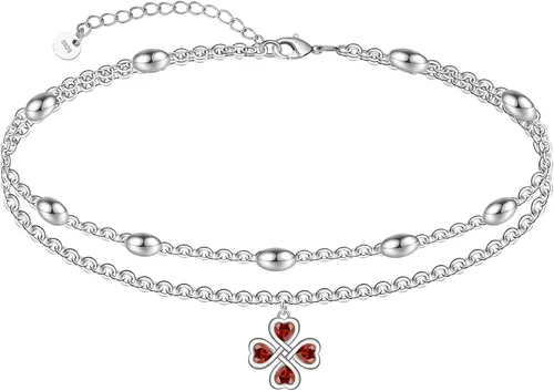 Vista 102 de CHIC & ARTSY Tobilleras delicadas de plata de ley S925 para verano, pulsera de tobillo ajustable multicapa para playa, joyería de pie para mujer