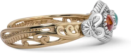 Vista 5 de American West - Brazalete de plata de ley y latón con piedras preciosas de ámbar y turquesa, talla S, M o L