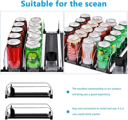 Vista 5 de iplusmile Paquete de 4 dispensadores de bebidas para refrigerador, dispensador de soda autoempujable para refrigerador, organizador de botellas