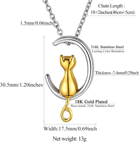Vista 234 de FindChic Collares personalizados con urna para cenizas, barra vertical, gato, luna, reloj de arena, garra de perro, acero inoxidable, chapado en oro