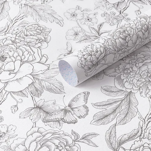 Vista 10 de Safiyya Papel tapiz adhesivo floral para despegar y pegar, 78.7 x 17.3 pulgadas, papel de pared blanco y beige, moderno, neutro, autoadhesivo