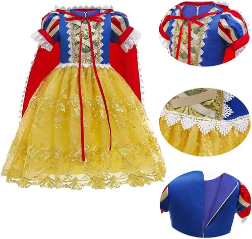 Vista 9 de HIHCBF Disfraz de princesa blanca como la nieve para niñas, cumpleaños, Navidad, Halloween, carnaval (con accesorios)