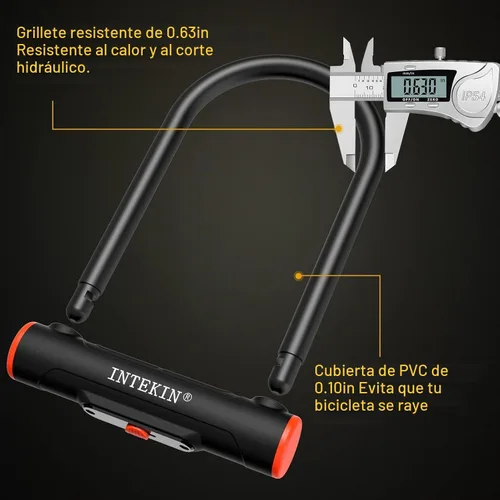 Vista 2 de Bike U Lock Heavy Duty Bike Lock Bicycle Lock, 16mm U Lock and 3ft / 5ft / 6ft Length Security Cable with Sturdy Mounting Bracket for Bicycle
