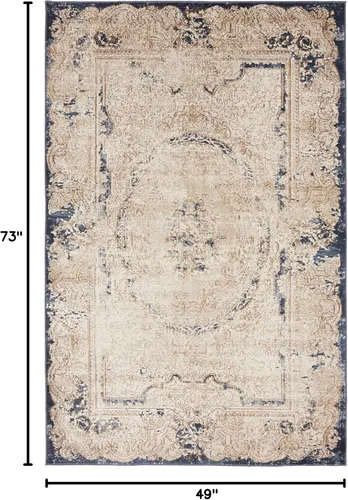Vista 2 de Unique Loom Chateau Collection - Alfombra rústica, vintage, medallón, texturizada, envejecida, tradicional, 4 x 6 pies, beige/azul marino