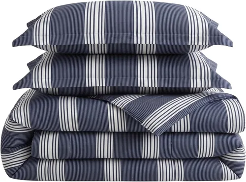Vista 7 de Nautica - Juego de edredón tamaño Queen, ropa de cama reversible de algodón con fundas a juego y bolsa de lavandería reutilizable, peso medio