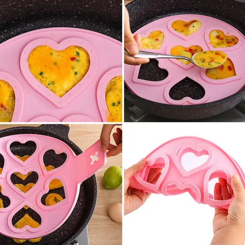 Vista 8 de Moldes antiadherentes para panqueques, molde de silicona para huevos fritos, reutilizable, para hacer panqueques, anillo de huevo, herramientas