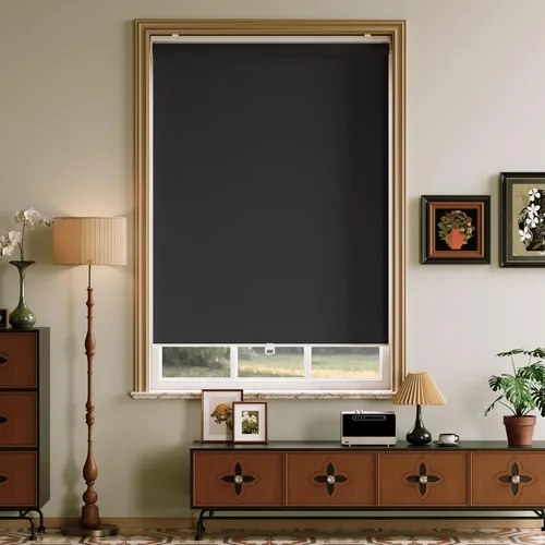 Vista 31 de Persianas enrollables opacas sin cordón para oscurecer la habitación, con sistema de resorte, protección UV, persianas de puerta, para hogar y Negro