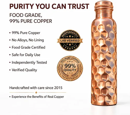 Vista 2 de Botella de agua de cobre 100% puro para beber 34 Oz-Honeycomb