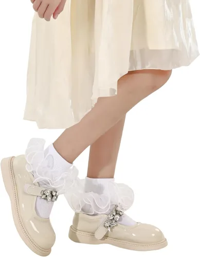 Vista 3 de Dicry Calcetines de doble encaje con volantes grandes para bebés y niños pequeños