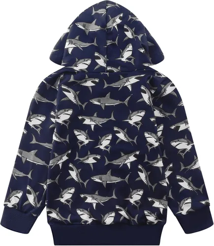 Vista 5 de Akyzic Sudadera con capucha para bebés y niños, diseño de dinosaurios, con bolsillo, sudadera cálida para niños