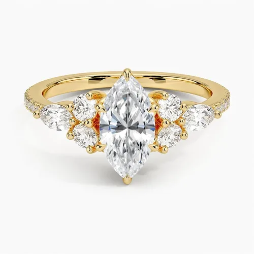 Vista 4 de IGI Anillo de compromiso de diamantes de 4 puntas de corte marquesa blanco de 1.56 quilates con marquesa lateral y diamantes redondos de laboratorio