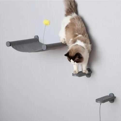 Vista 3 de SVD.PET Escalones de pared para gatos (paquete de 2), escaleras para subir con almohadilla de fieltro reemplazable, estantes para gatos con juguete