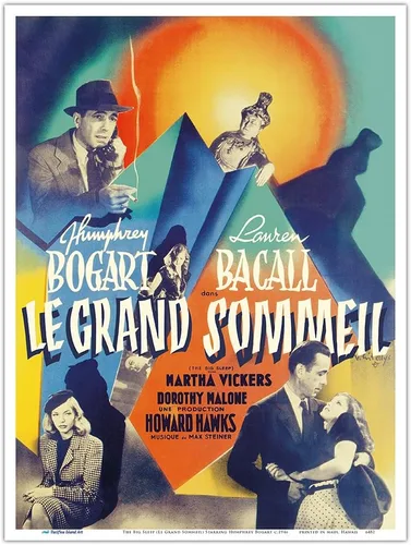 Vista 9 de The Big Sleep (Le Grand Sommeil) Starring Humphrey Bogart & Lauren Bacall - Vintage French Film Noir Movie Poster by Vicente Cristellys c.1946