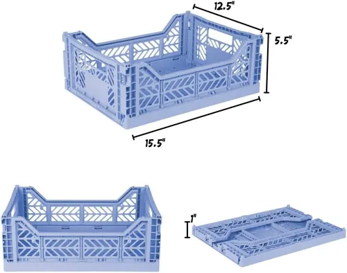 Vista 3 de AYKASA Contenedor de almacenamiento plegable, caja apilable de plástico, caja de leche (mediano, azul bebé)