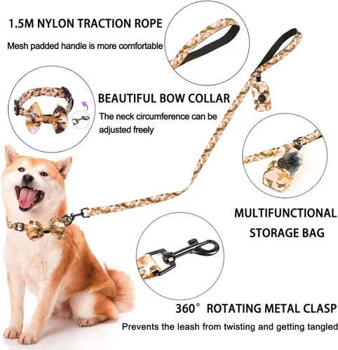 Vista 3 de Juego de arnés y correa para perros pequeños, ajustable, reflectante, sin tirones, chaleco para cachorro con collar de lazo, correa y bolsa