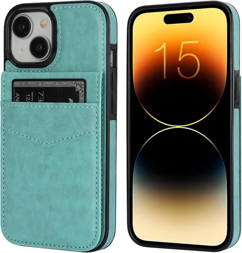 Vista 87 de KIHUWEY - Funda tipo cartera compatible con iPhone 15 con soporte para tarjetas de crédito, cierre magnético, soporte de cuero premium, cubierta