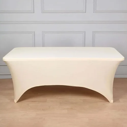 Vista 52 de Efavormart - Mantel rectangular de elastano elástico beige de 4 pies