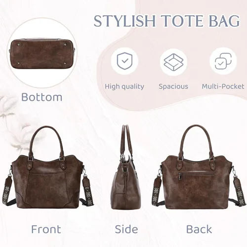 Vista 7 de RAVUO Bolso Hobo para mujer, bolso de mano de cuero vegano con asa superior, bolso de hombro elegante para mujer, bolso cruzado con correa