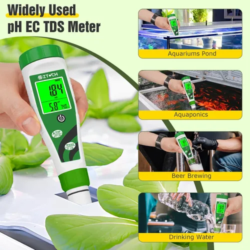 Vista 6 de Medidor de pH EC Hidroponico, Medidor de pH de Agua TDS PPM con Pantalla Simultánea para Solución Nutritiva de Reservorio, Medidor de pH EC