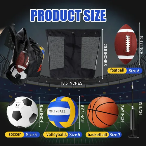 Vista 2 de El juego de 8 pelotas deportivas incluye baloncesto, fútbol, voleibol con 2 bolsas de equipo deportivo, 2 bombas para adolescentes, jóvenes